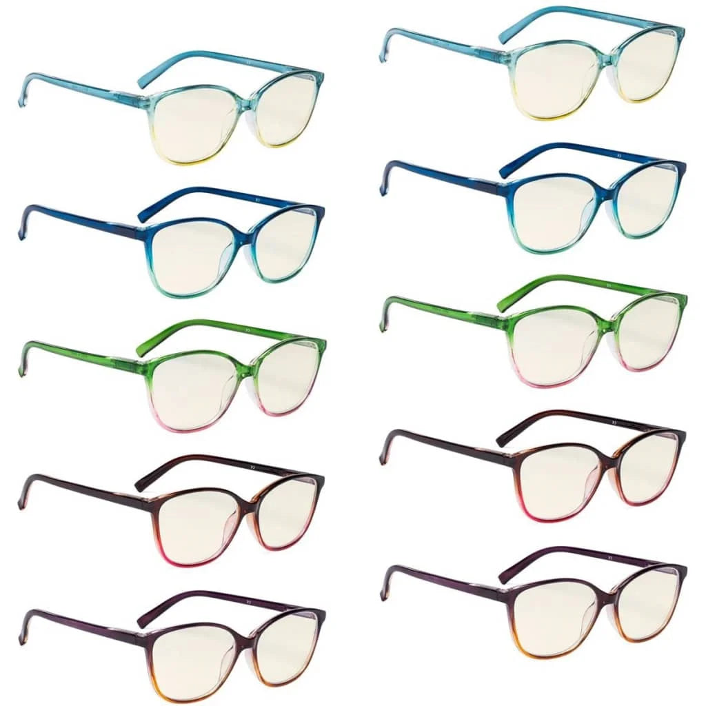Wowbj Cat Eye Two-tone Blue Light Filter Glasses 10 Pack