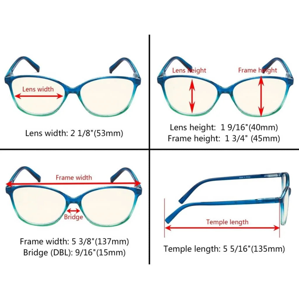 Wowbj Cat Eye Two-tone Blue Light Filter Glasses 10 Pack