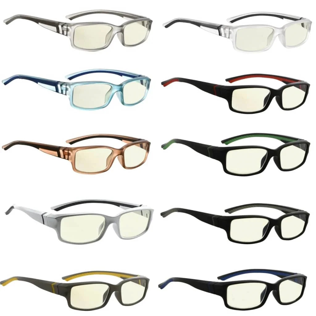 Wowca Fashion Rectangle Blue Light Filter Glasses 10 Pack