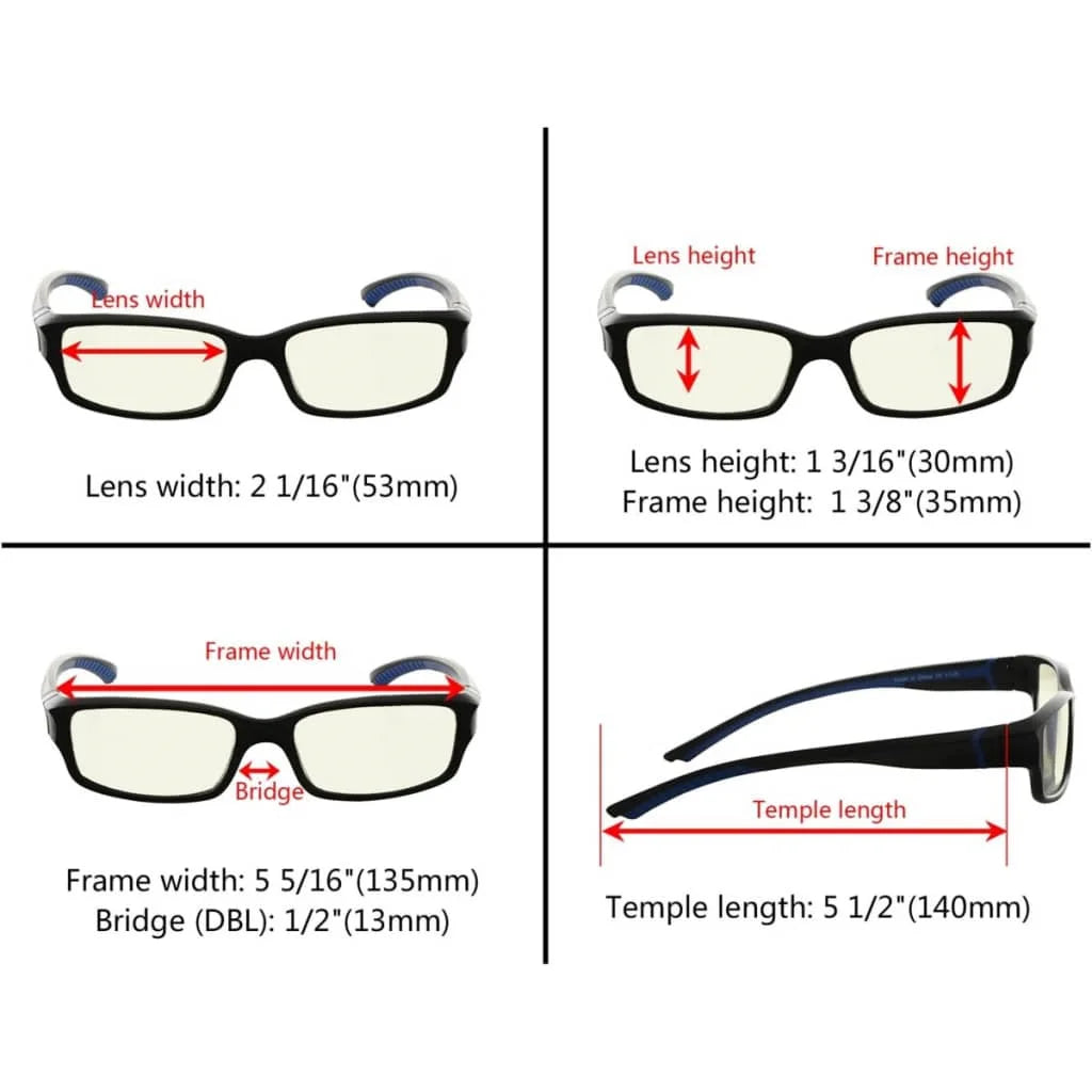 Wowca Fashion Rectangle Blue Light Filter Glasses 10 Pack