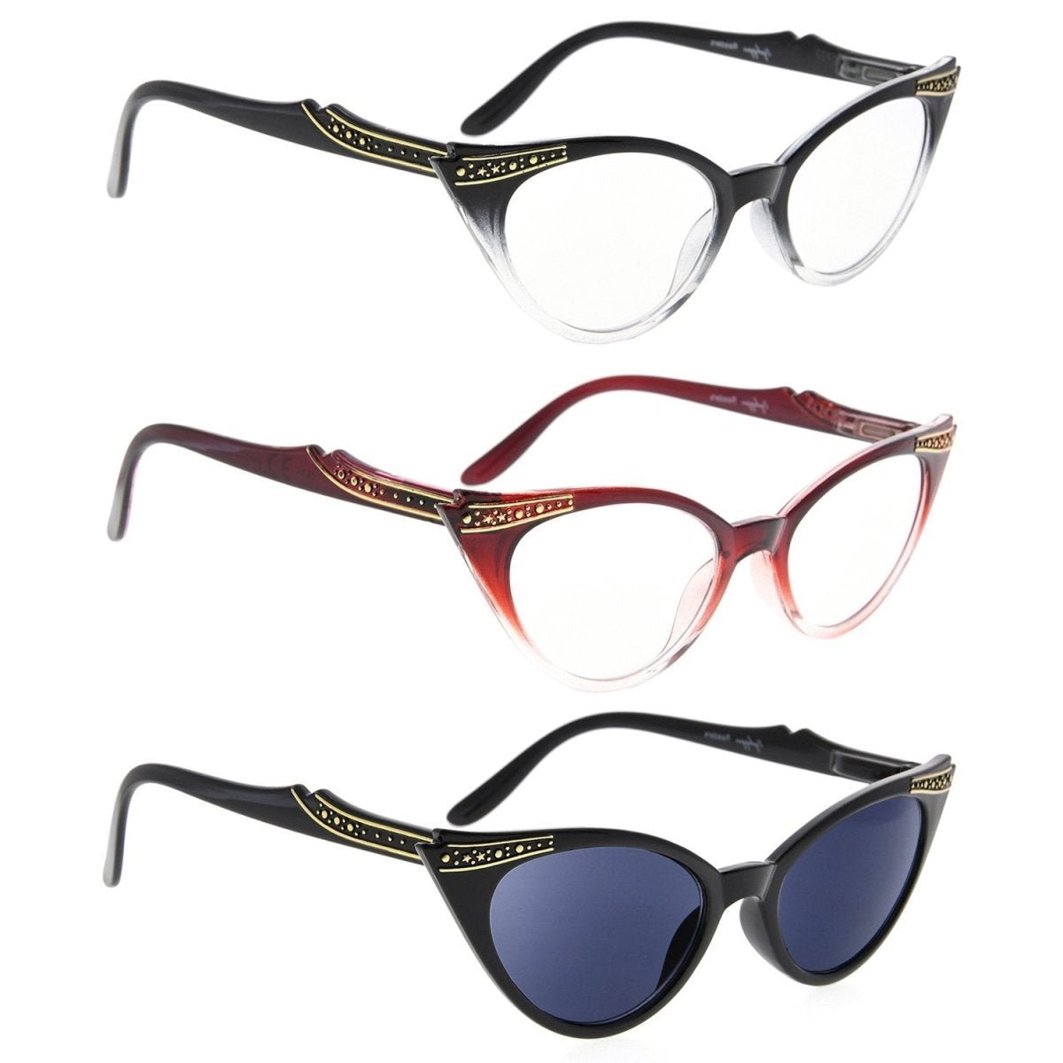 3 Pack Cat - eye Reading Glasses Include Sunshine Readers R914 - Gr8sight