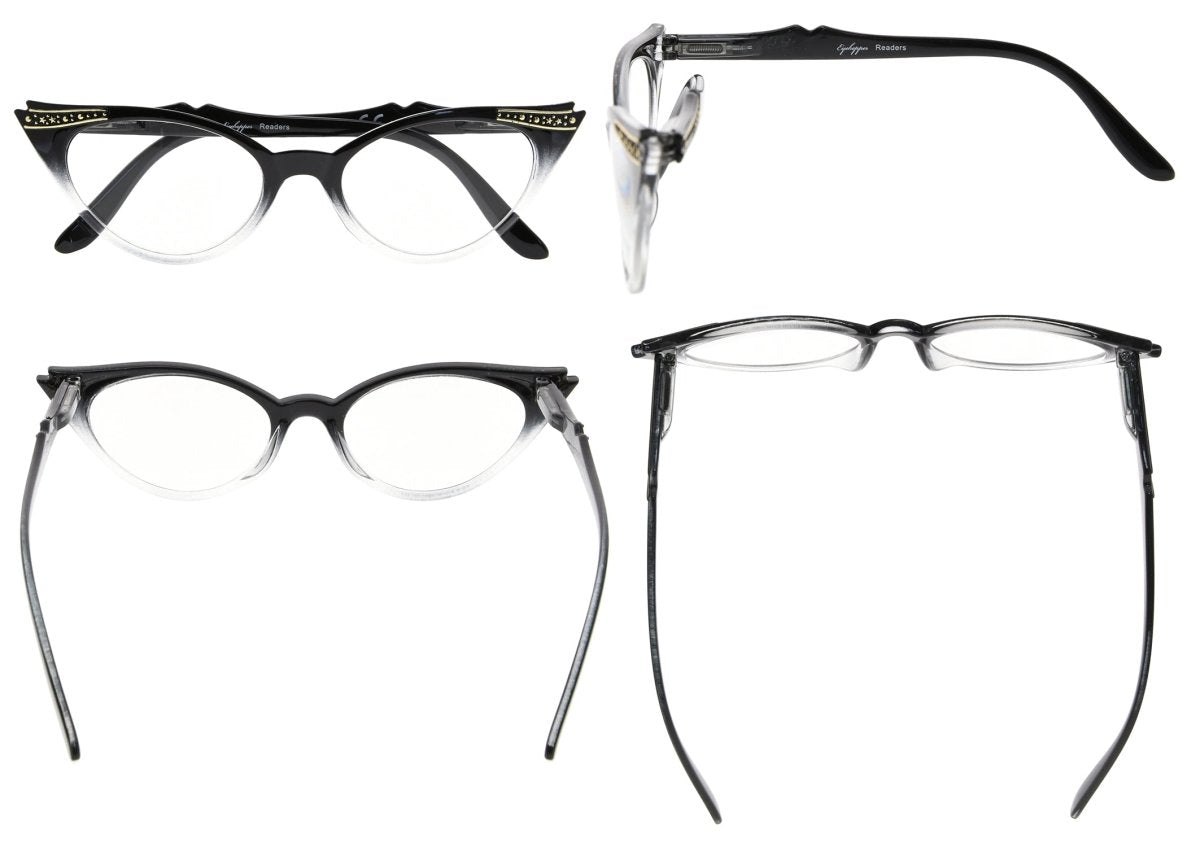 3 Pack Cat - eye Reading Glasses Include Sunshine Readers R914 - Gr8sight