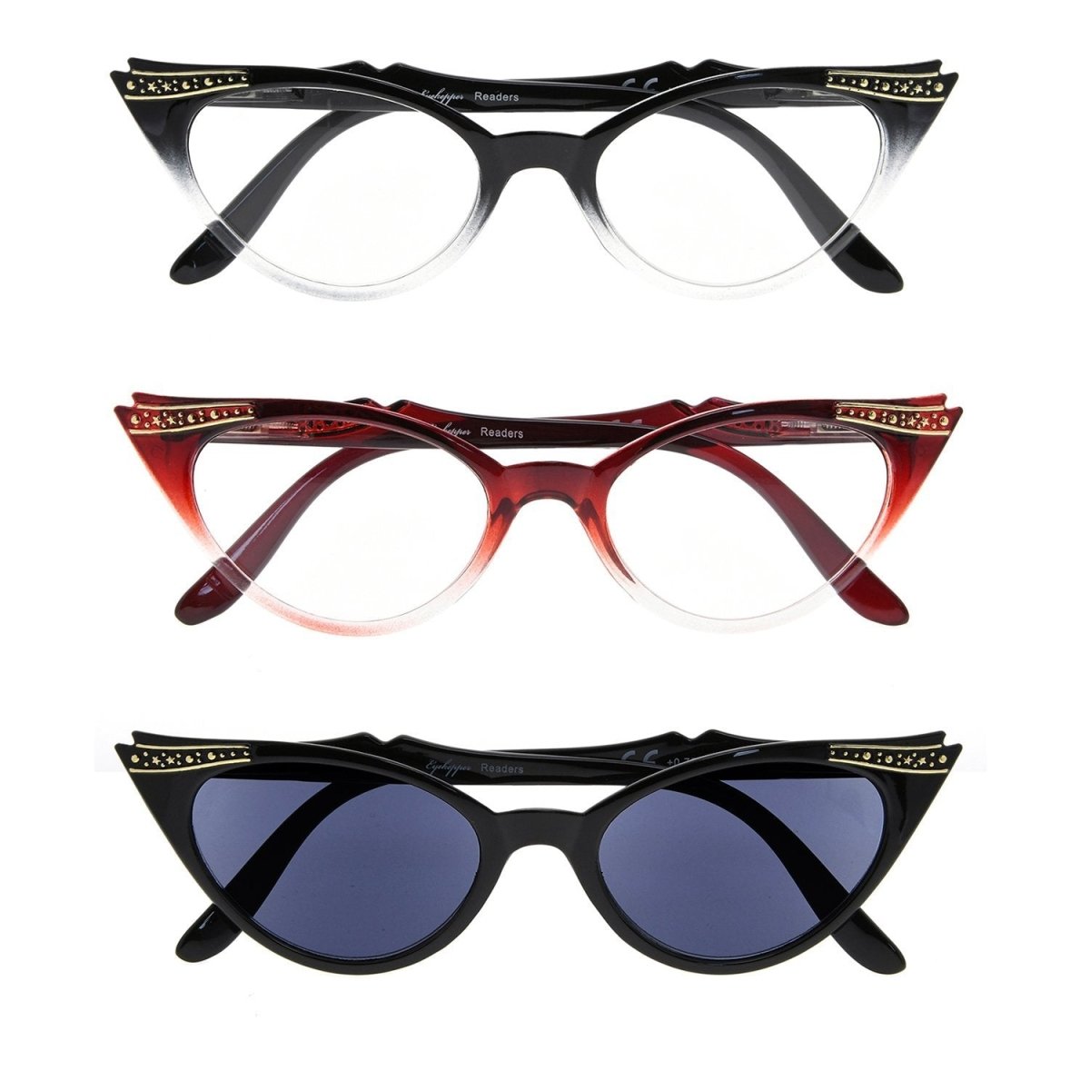 3 Pack Cat - eye Reading Glasses Include Sunshine Readers R914 - Gr8sight