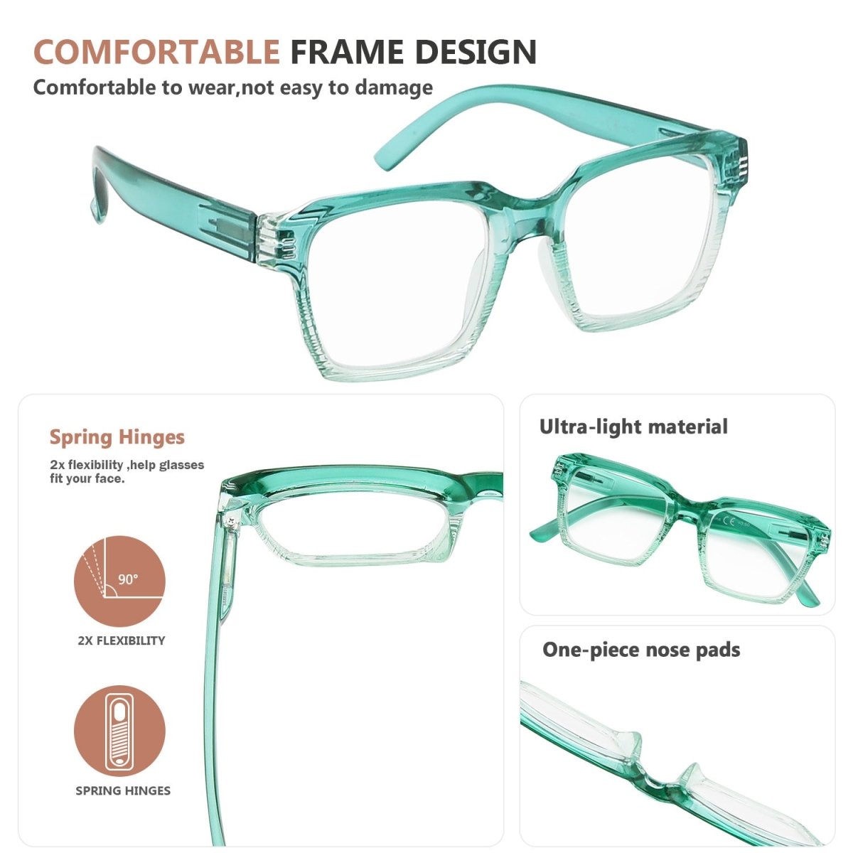 4 Pack Stylish Square Reading Glasses R2024 - Gr8sight