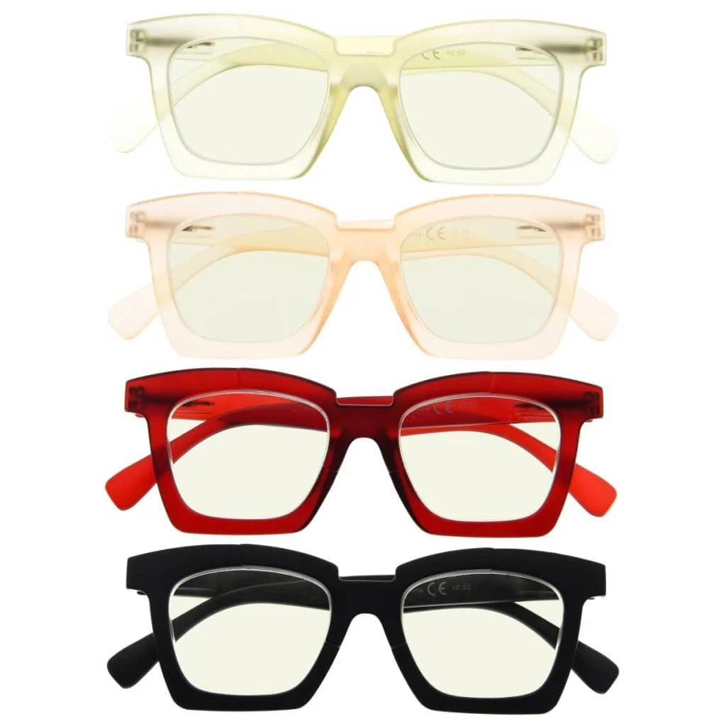 Womap Blue Light Blocking Reading Glasses Light Yellow Tinted 4 Pack