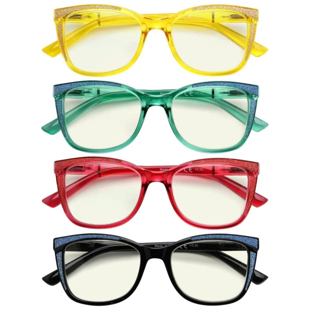 Womaw Blue Light Blocking Reading Glasses Light Yellow Tinted 4 Pack