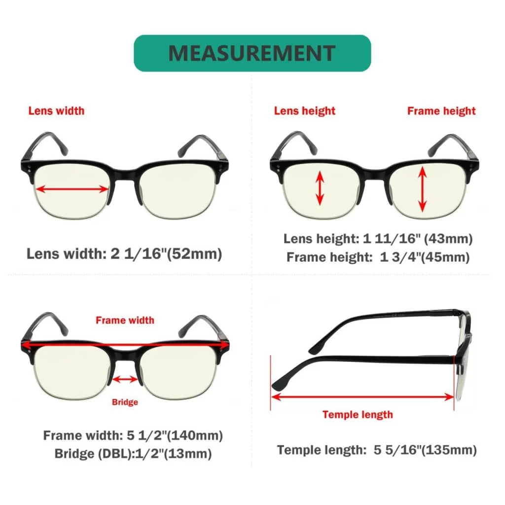 Wowbh 4 Pack Semi-rim Blue Light Filter Glasses