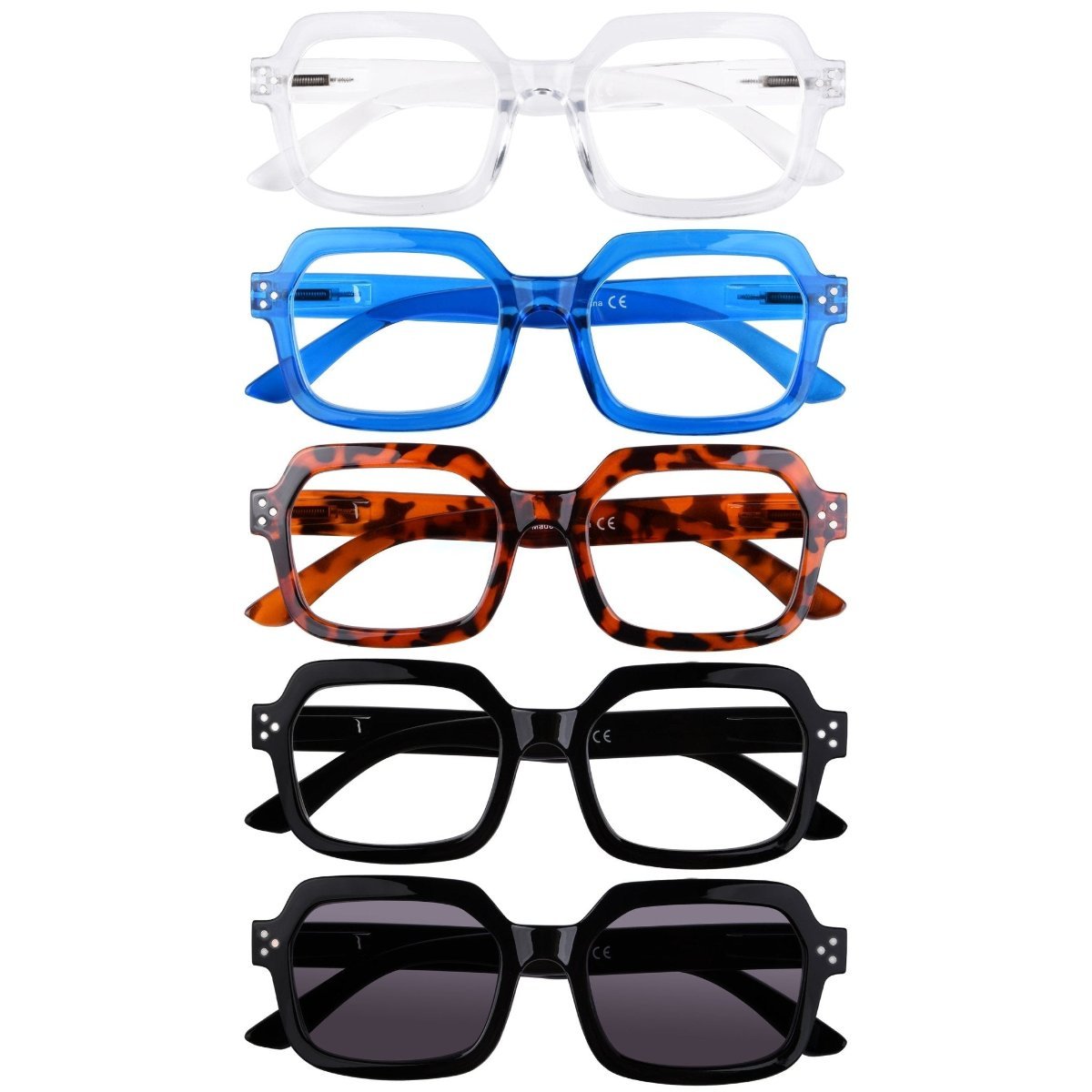 5 Pack Trendy Reading Glasses Polygon Readers R2130 - Gr8sight