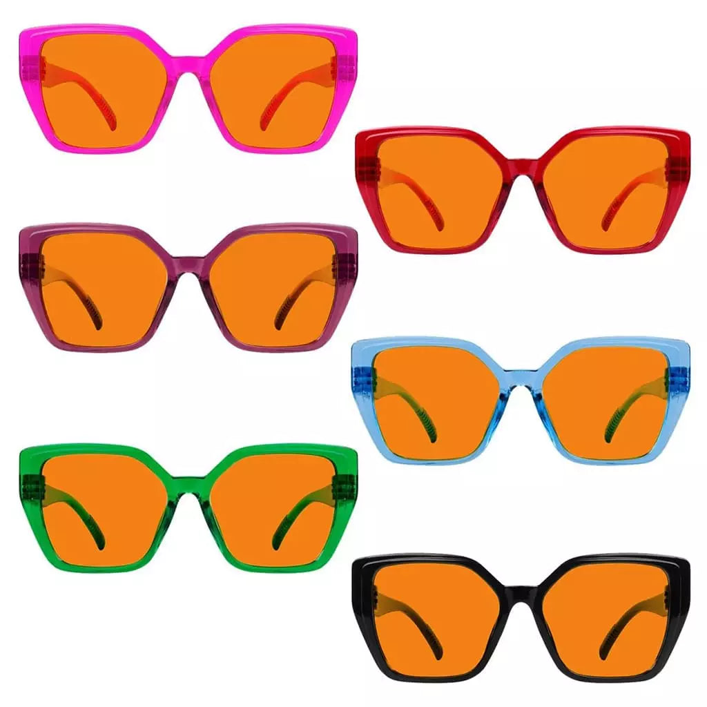 Wosbh 100% Blue Light Blocking Metalless Screwless Glasses Orange Lens 6 Pack