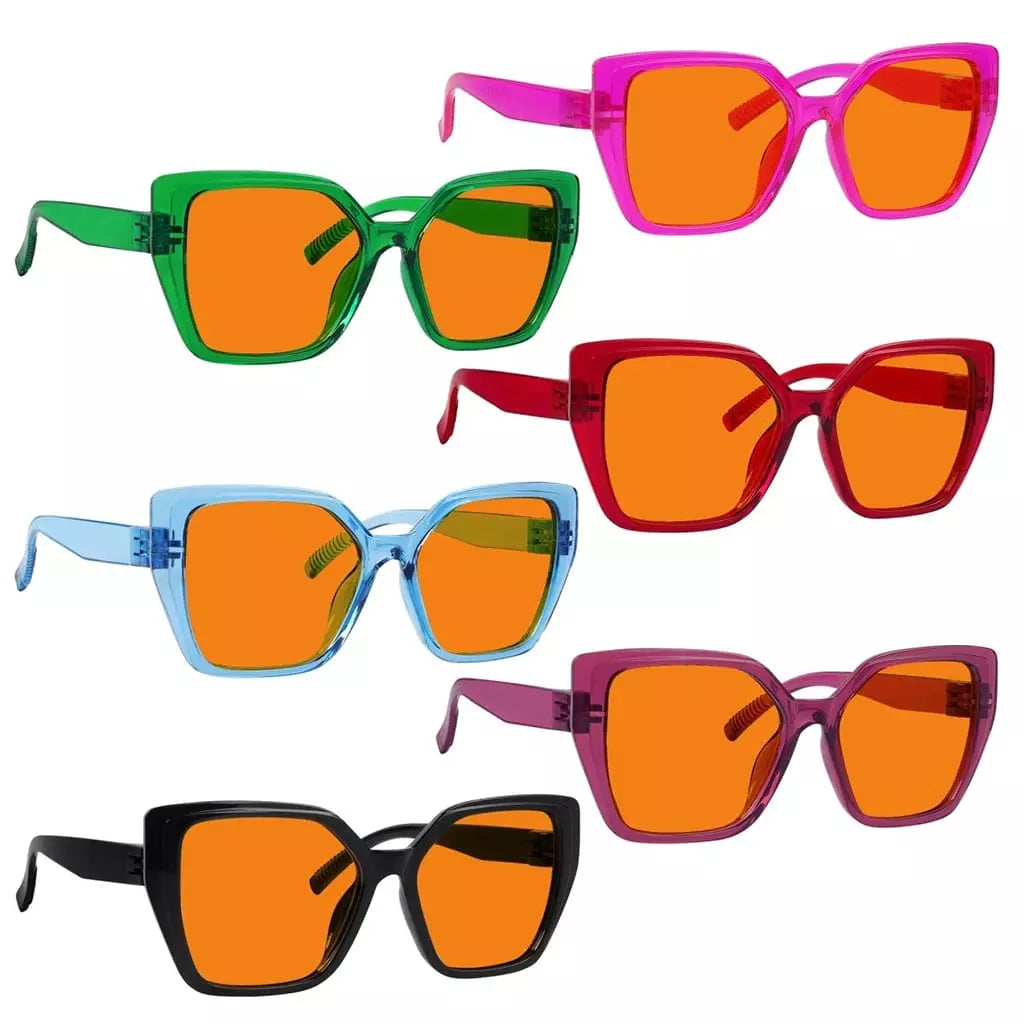 Wosbh 100% Blue Light Blocking Metalless Screwless Glasses Orange Lens 6 Pack