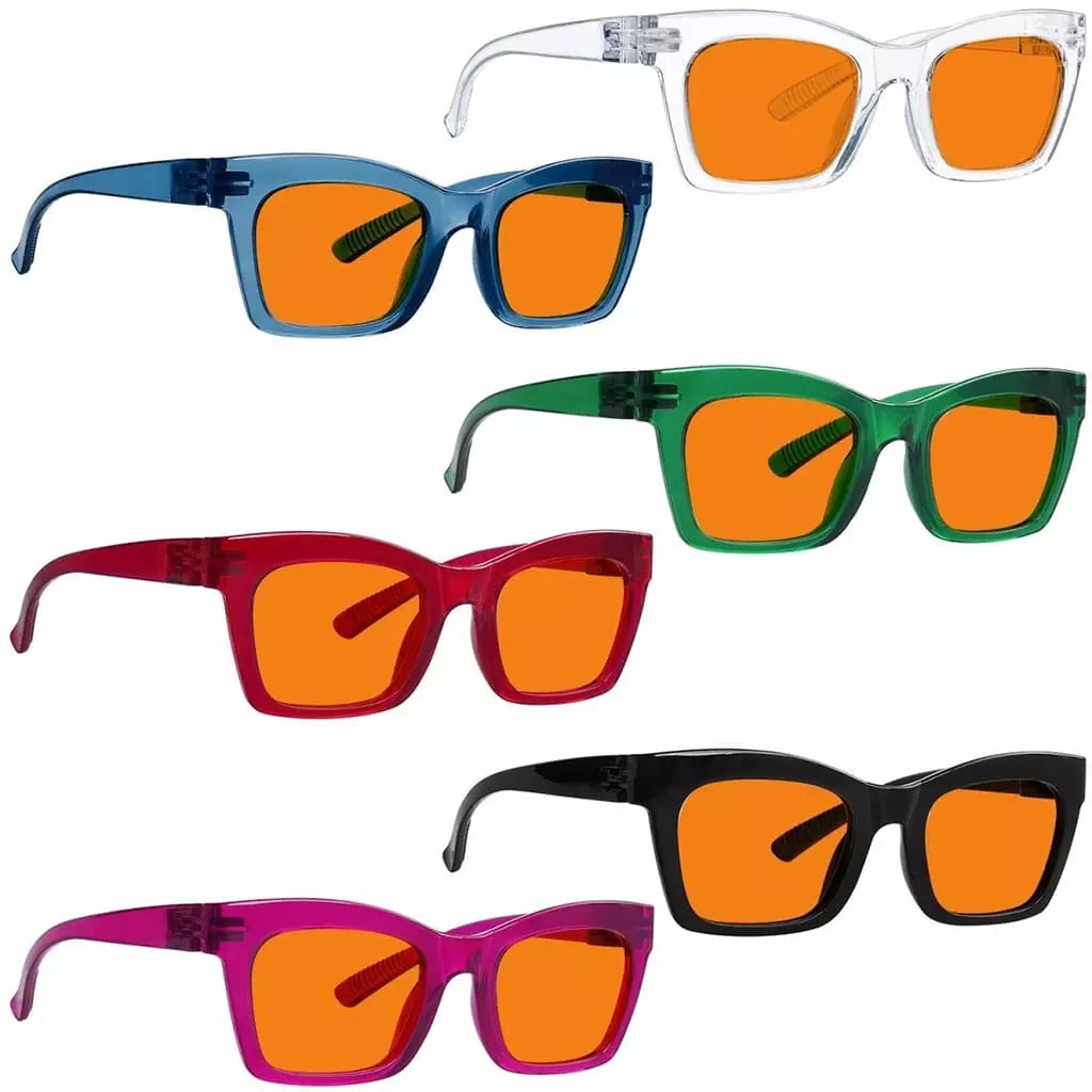 Wosaz 100% Blue Light Blocking Metalless Screwless Glasses Orange Lens 6 Pack