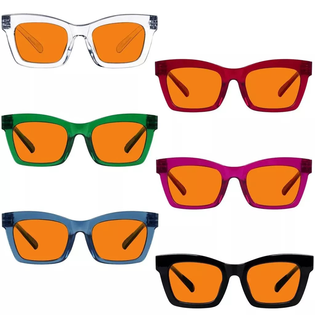 Wosaz 100% Blue Light Blocking Metalless Screwless Glasses Orange Lens 6 Pack