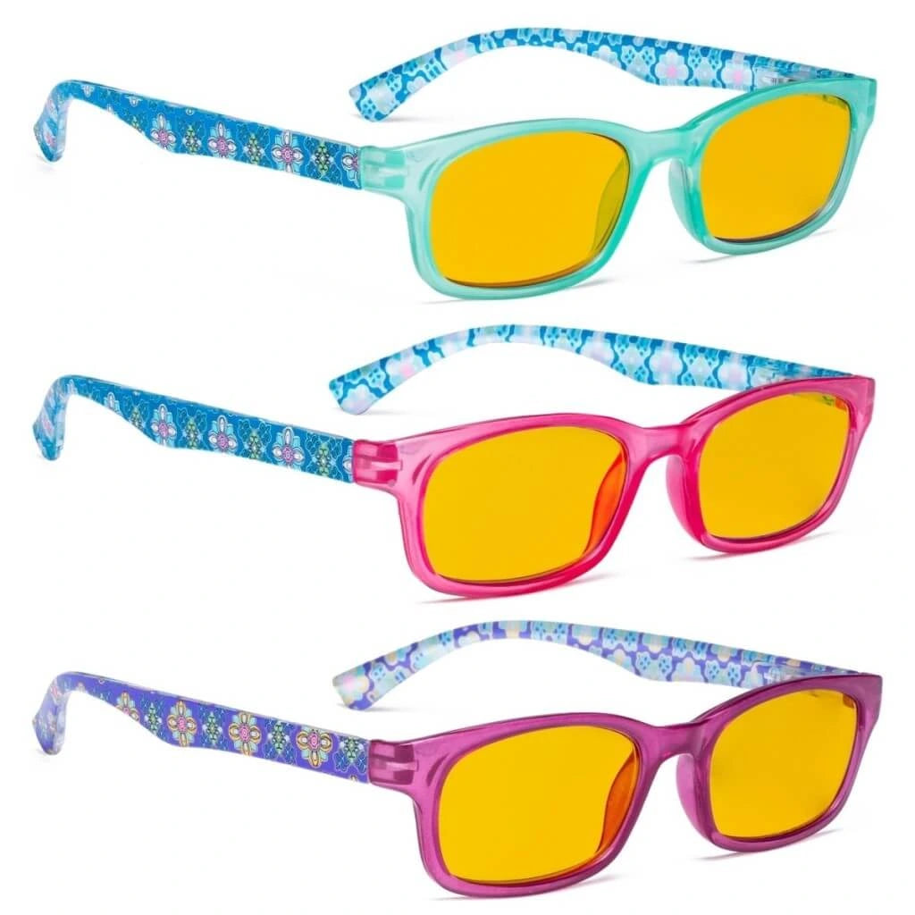 Wooac Blue Light Blocking Glasses Amber Tinted 3 Pack