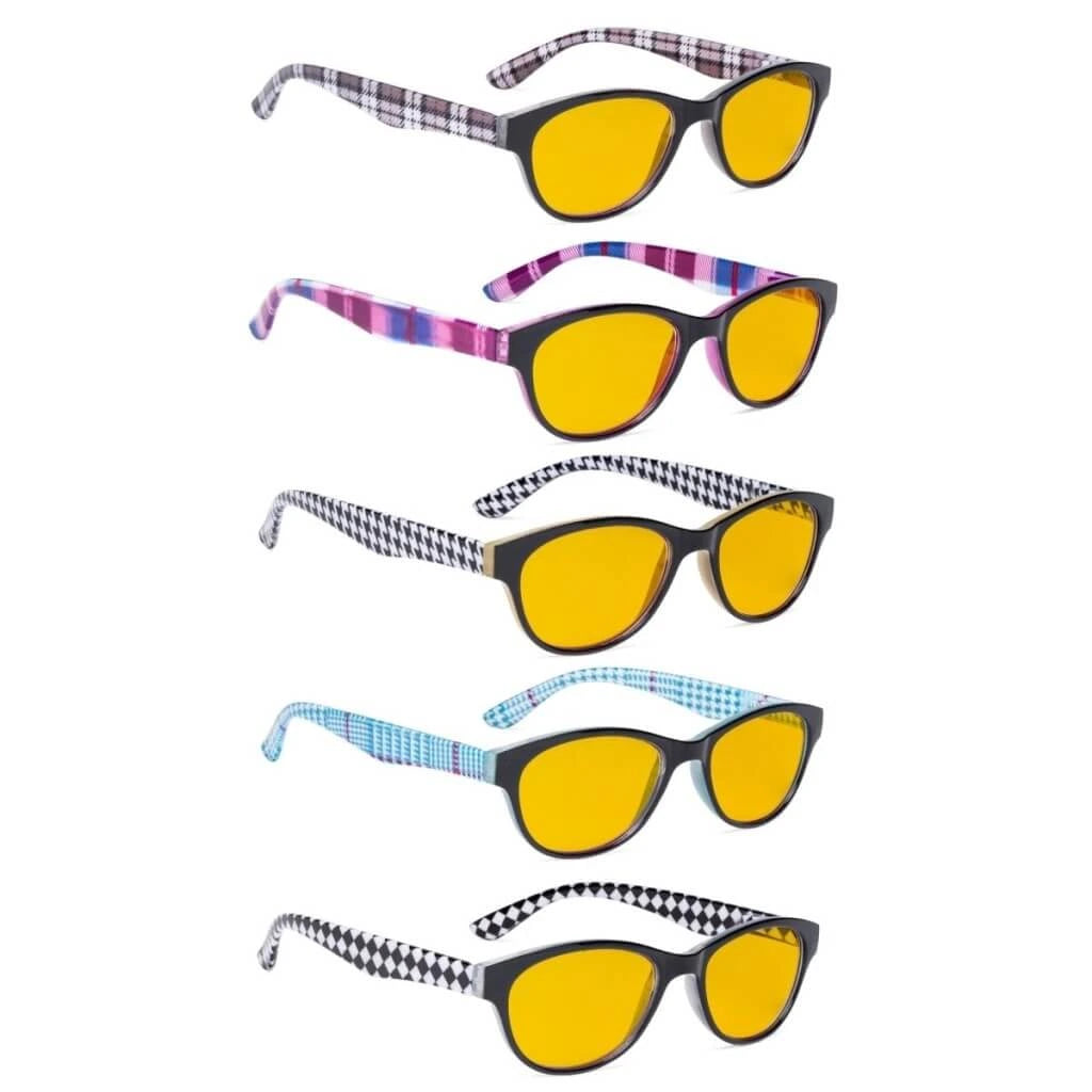 Wooao Blue Light Blocking Glasses Amber Tinted 5 Pack