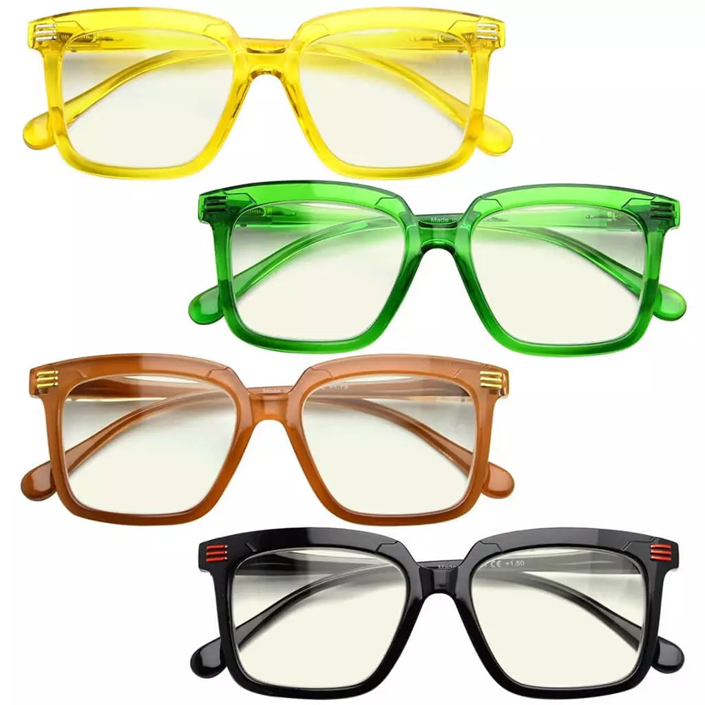 Woibn Blue Light Blocking Reading Glasses Light Yellow Tinted 4 Pack