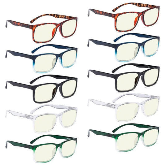 Wowbw Square Stylish Blue Light Filter Reading Glasses 10 Pack
