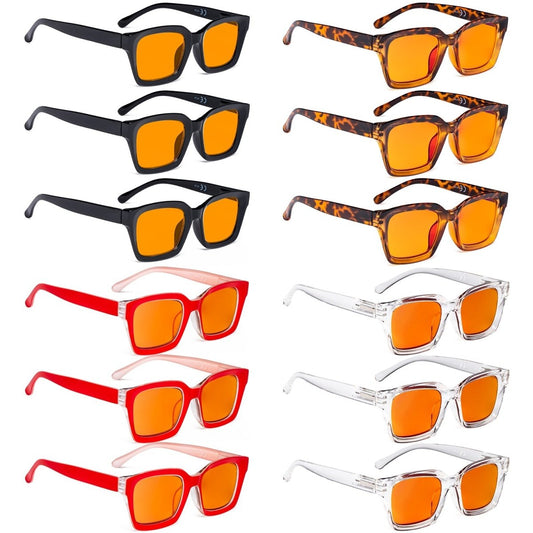 12 Pack Orange Tinted Stylish Blue Light Blocking Reading Glasses DS9106 - Gr8sight