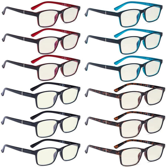 Wowbi Blue Light Filter Reading Glasses Vintage Rectangle 12 Pack