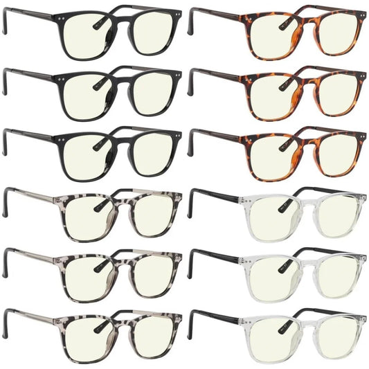 Wowbm Retro Square Blue Light Filter Reading Glasses 12 Pack