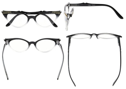 3 Pack Cat - eye Reading Glasses Include Sunshine Readers R914 - Gr8sight