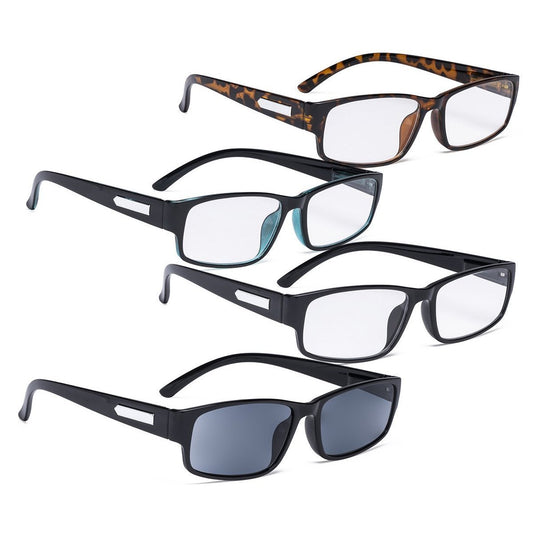 4 Pack Comfort Rectangle Reading Glasses Include Sunglasses R9103 - Gr8sight