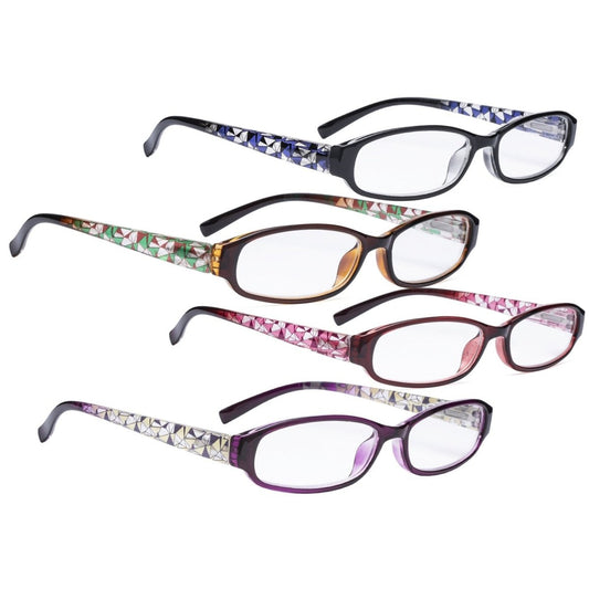 4 Pack Fashion Print Pattern Reading Glasses Small Readers R9104T - Gr8sight