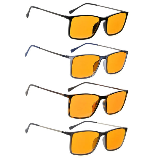 4 Pack Orange Lens Rectangle Blue Light Blocking Reading Glasses DSDT1783 - Gr8sight