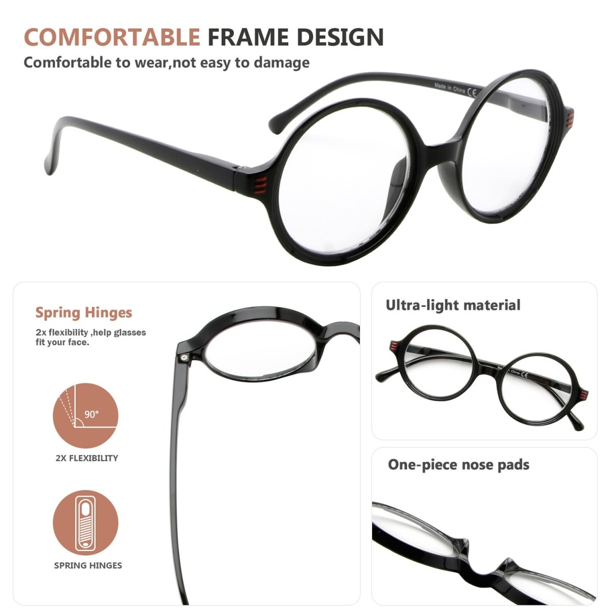 4 Pack Reading Glasses Small Lens Round Readers R2025 - Gr8sight