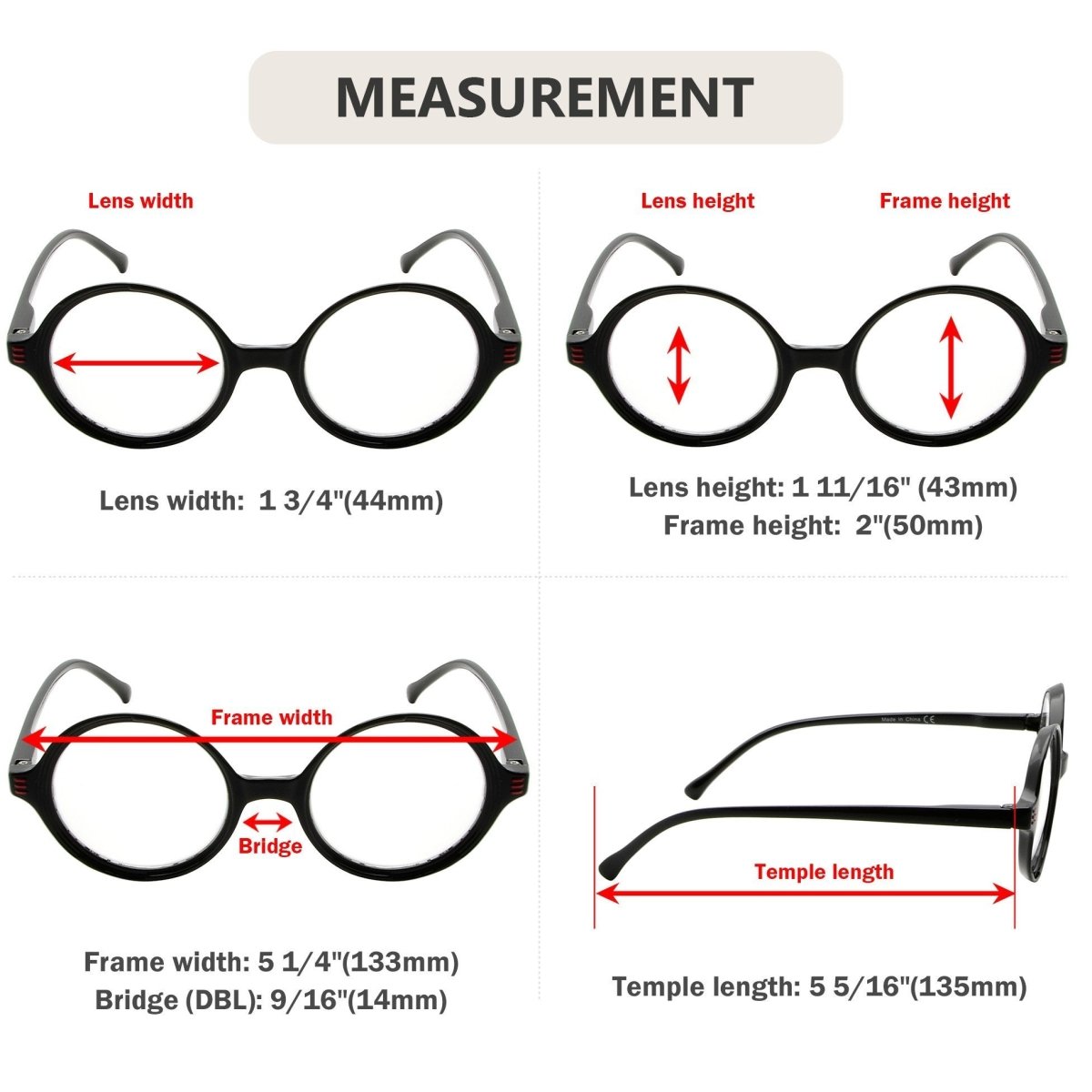 4 Pack Reading Glasses Small Lens Round Readers R2025 - Gr8sight