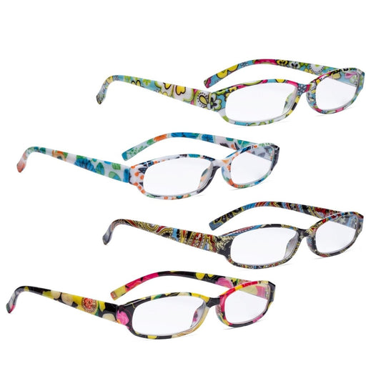 4 Pack Small Reading Glasses Funky Floral Pattern Readers R9104F - Gr8sight
