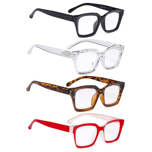 4 Pack Stylish Square Reading Glasses Thicker Frame Readers R9106 - A - Gr8sight