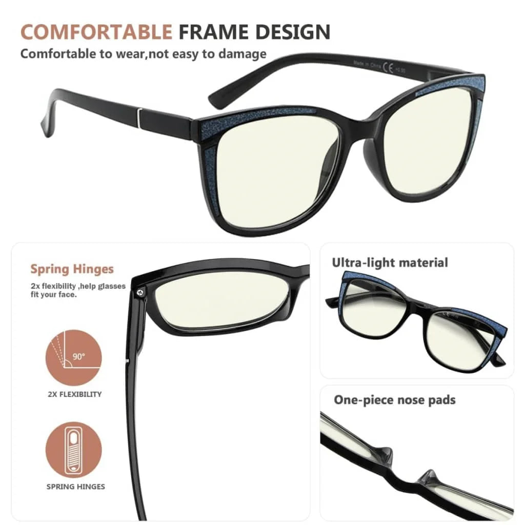 Womaw Blue Light Blocking Reading Glasses Light Yellow Tinted 4 Pack