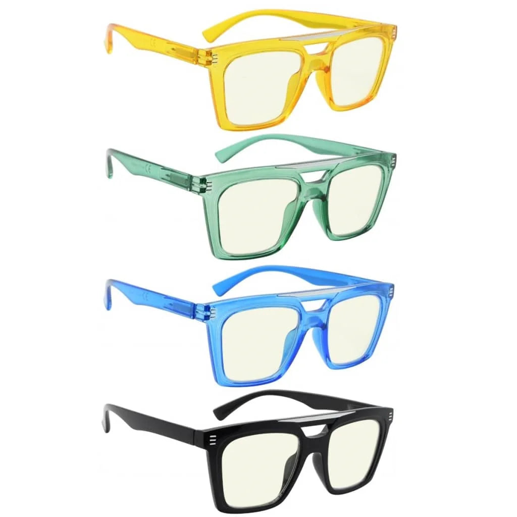 Womaz Blue Light Blocking Reading Glasses Light Yellow Tinted 4 Pack
