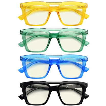 Womaz Blue Light Blocking Reading Glasses Light Yellow Tinted 4 Pack