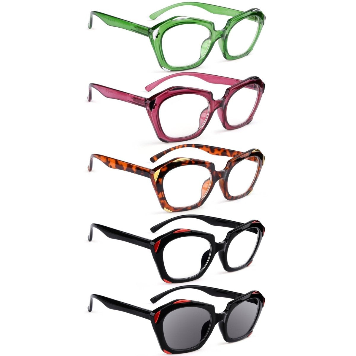 5 Pack Fashionable Polygon Reading Glasses R2129 - Gr8sight