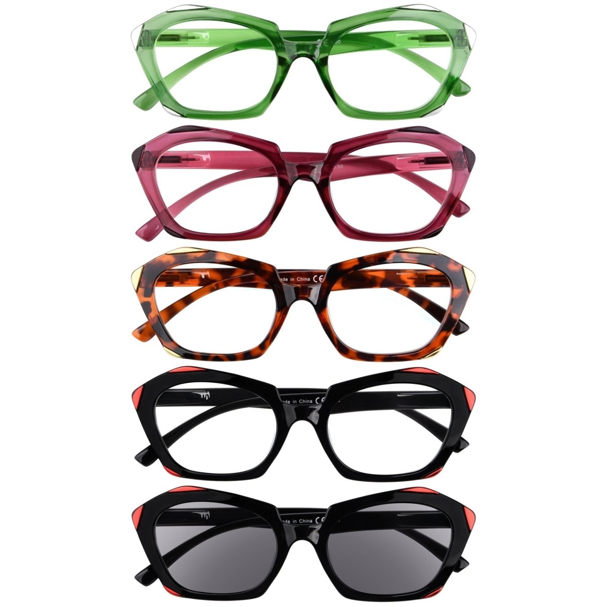 5 Pack Fashionable Polygon Reading Glasses R2129 - Gr8sight