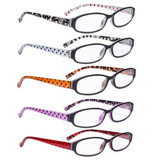 5 Pack Ladies Reading Glasses with Polka Dots Arms R9104P - Gr8sight