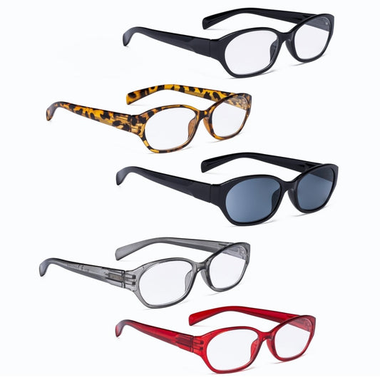 5 Pack Oval Fashion Reading Glasses Include Sunglasses R9101 - Gr8sight