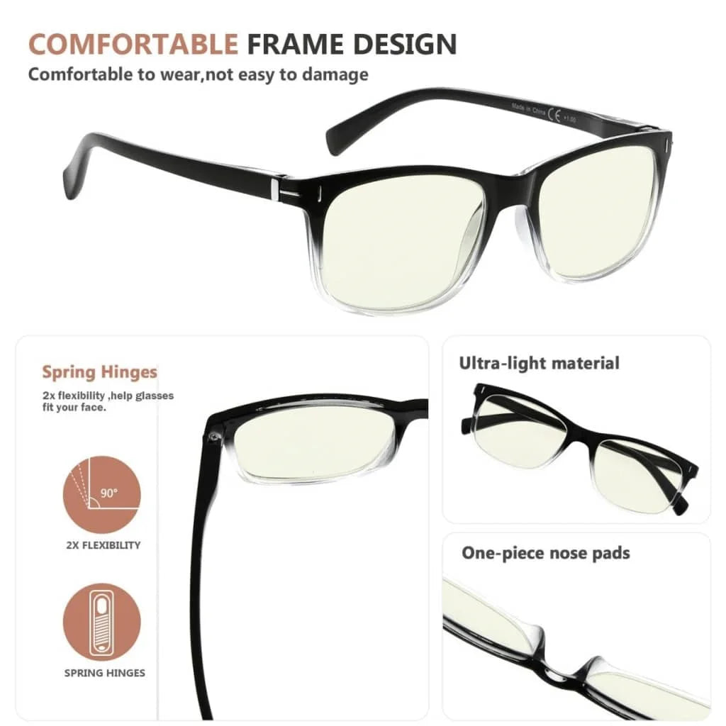 5 Pack Rectangle Blue Light Filter Reading Glasses UVR150 - Gr8sight