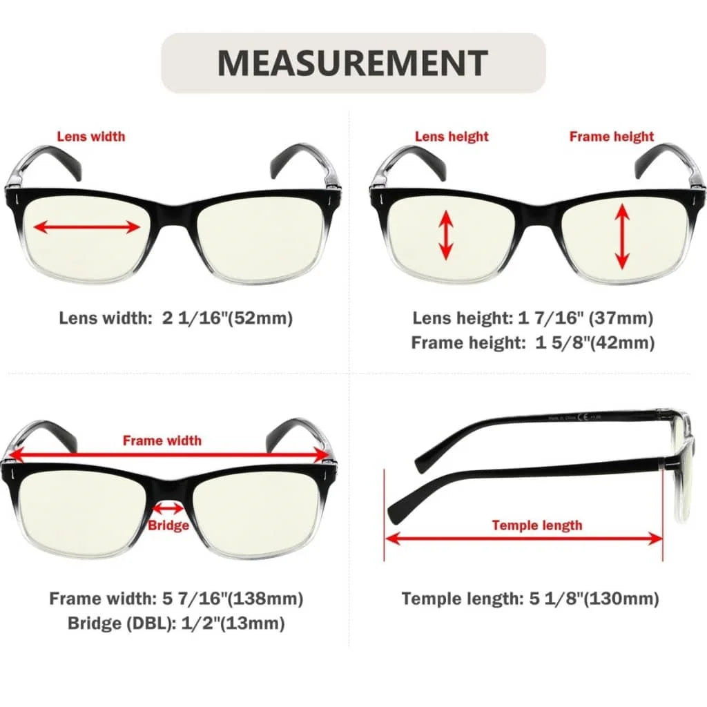 5 Pack Rectangle Blue Light Filter Reading Glasses UVR150 - Gr8sight