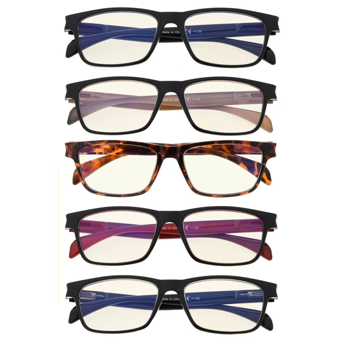 5 Pack Stylish Blue Ray Reading Glasses CGTR090 - Gr8sight