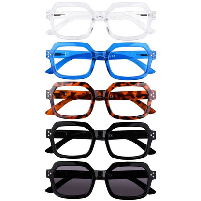5 Pack Trendy Reading Glasses Polygon Readers R2130 - Gr8sight