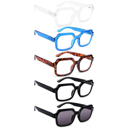 5 Pack Trendy Reading Glasses Polygon Readers R2130 - Gr8sight