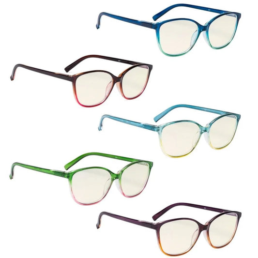Wowbk 5 Pack Stylish Two-tone Blue Light Filter Glasses