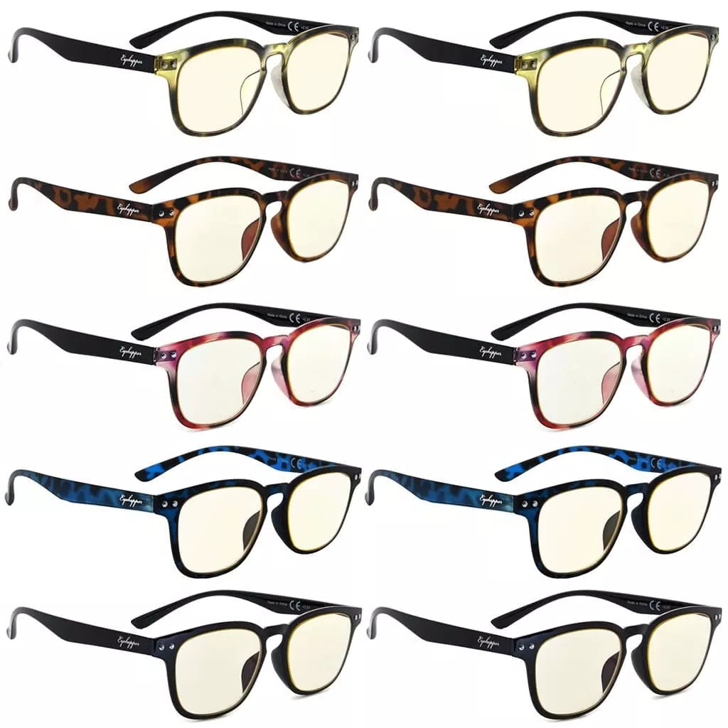 Wohag Blue Light Blocking Reading Glasses Light Yellow Tinted 10 Pack