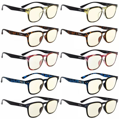 Wohag Blue Light Blocking Reading Glasses Light Yellow Tinted 10 Pack