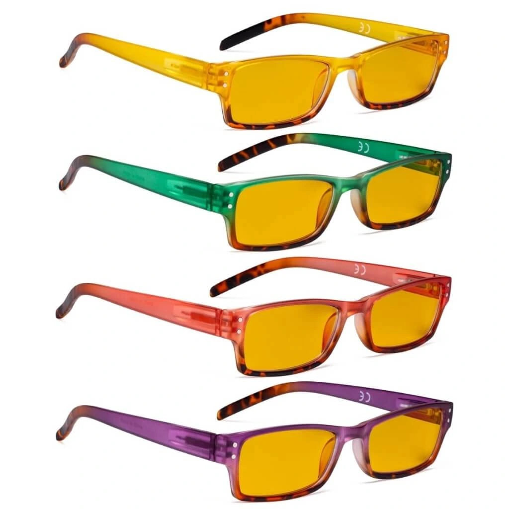Wooab Blue Light Blocking Reading Glasses Amber Tinted 4 Pack