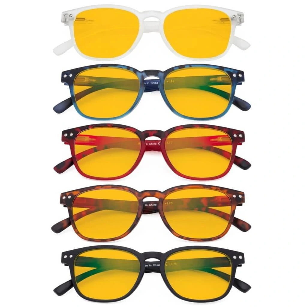 Wooat Blue Light Blocking Reading Glasses Amber Tinted 5 Pack