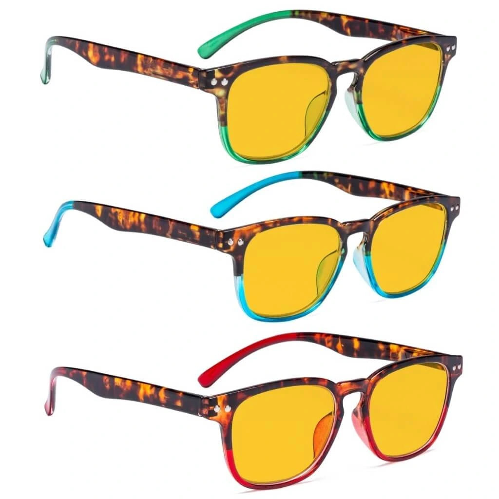 Wooau Blue Light Blocking Reading Glasses Amber Tinted 3 Pack