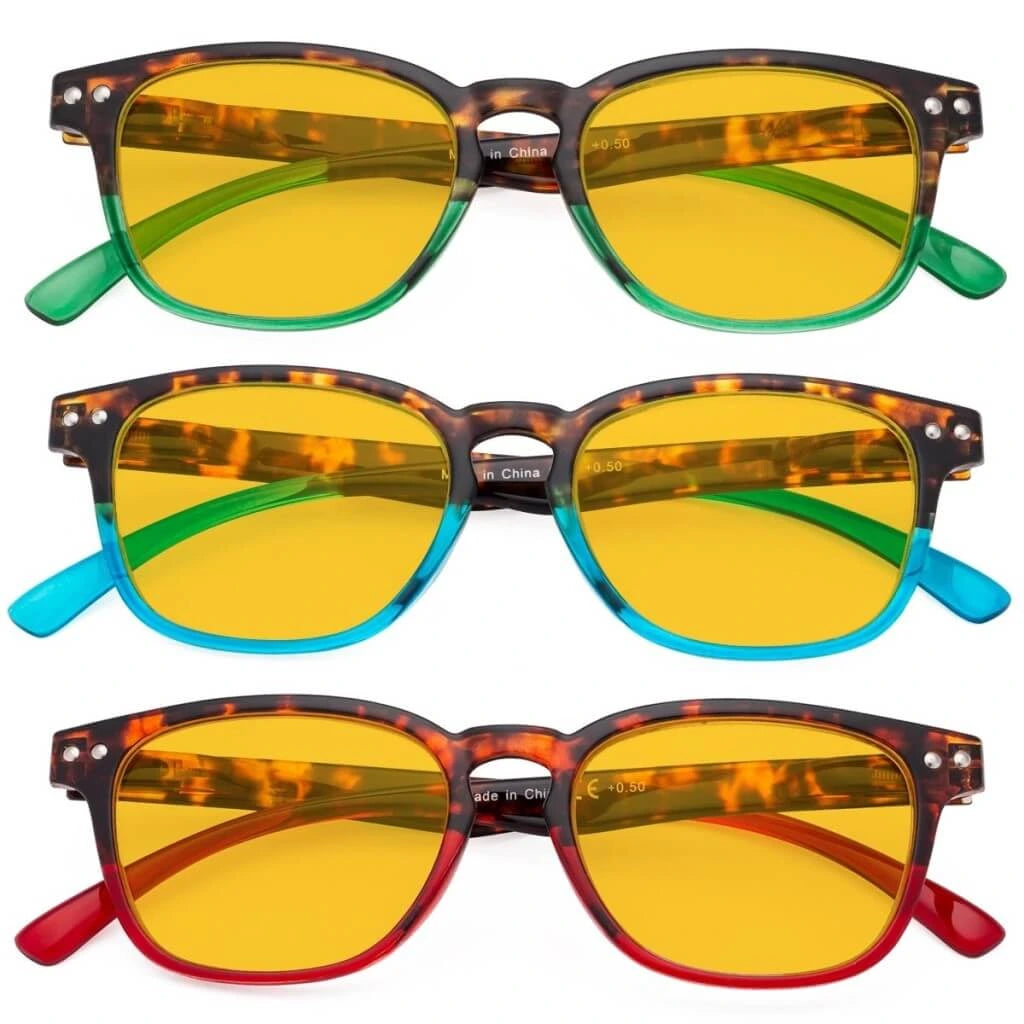 Wooau Blue Light Blocking Reading Glasses Amber Tinted 3 Pack